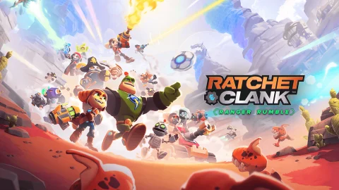 ภาพโปรโมตเกม Ratchet & Clank: Ranger Rumble บนมือถือ แสดงตัวละครฮีโร่ในฉากต่อสู้