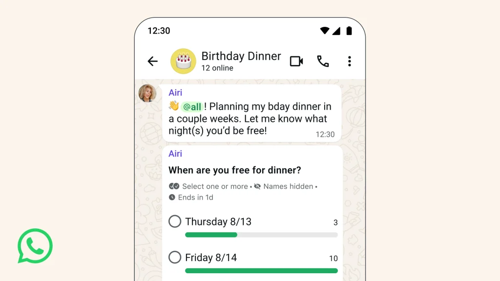 ภาพประกอบฟีเจอร์ใหม่ในแชตกลุ่ม WhatsApp