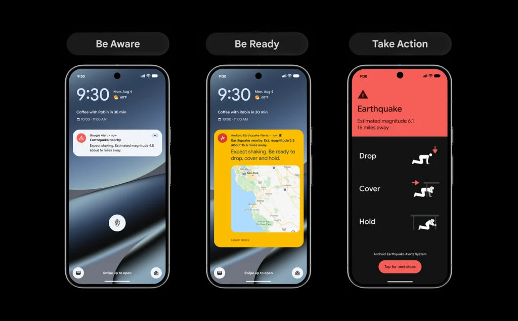 หน้าจอการแจ้งเตือนแผ่นดินไหวระดับ Be Ready บนมือถือ Android