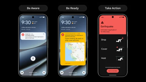 หน้าจอการแจ้งเตือนแผ่นดินไหวระดับ Be Ready บนมือถือ Android