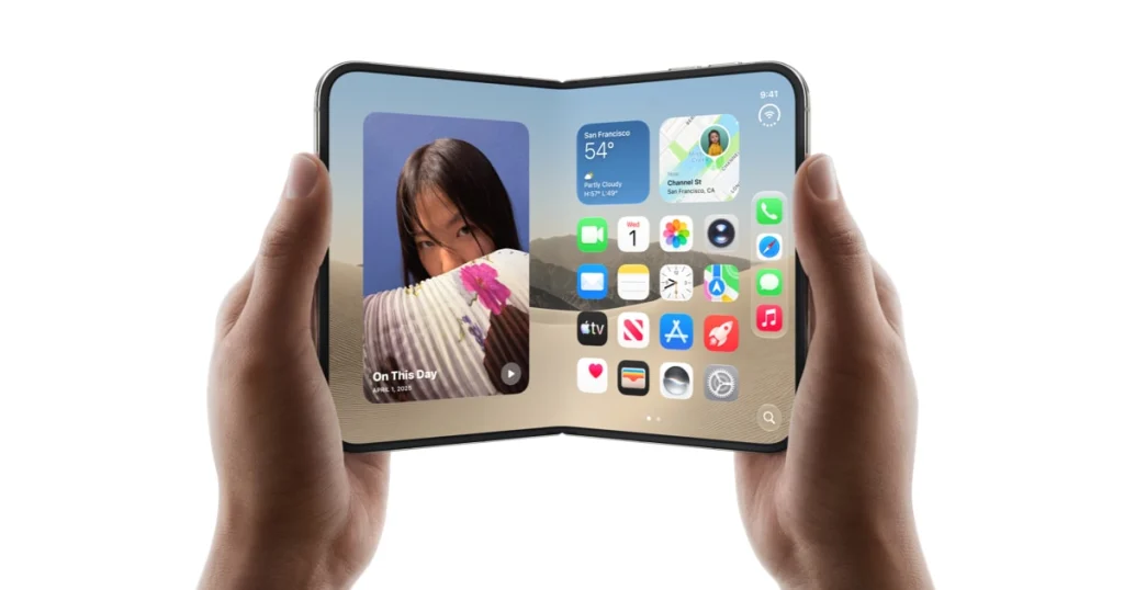 iPhone Duo มือถือจอพับรุ่นแรกของ Apple ขณะกางออก