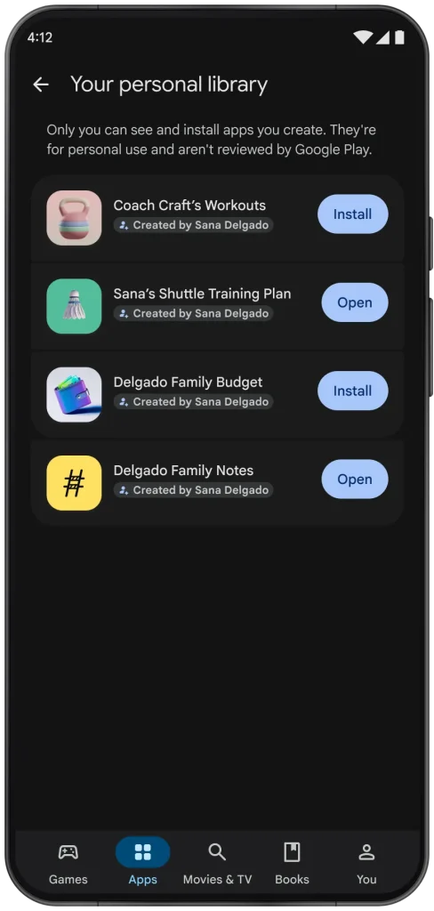 แอปส่วนตัวที่สร้างด้วย AI Studio ทำงานบนมือถือ Android ผ่าน Google Play