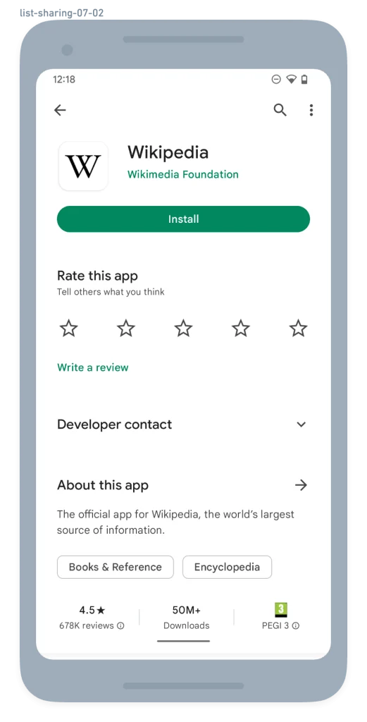 หน้าดาวน์โหลดแอปใน Google Play