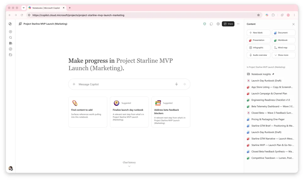 ดีไซน์ใหม่ของ Copilot Notebooks ในแอป Microsoft Copilot