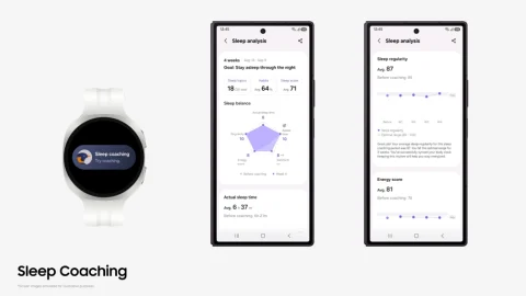 หน้าจอฟีเจอร์ Sleep Coaching ใหม่ในแอป Samsung Health